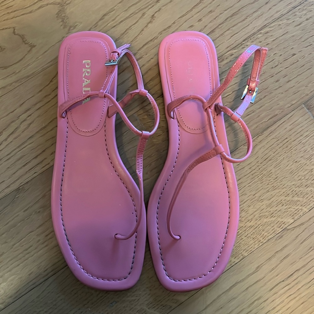 Prada Pink Thin Strap Flat Sandals - Size 39